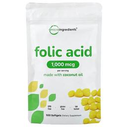 Micro Ingredients Folic Acid 1 000 Mcg 500 Softgels