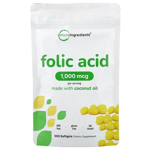 Micro Ingredients Folic Acid 1 000 Mcg 500 Softgels product image