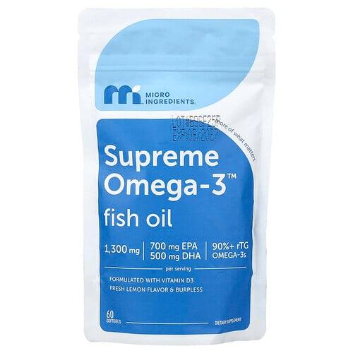 Micro Ingredients Supreme Omega 3 Fish Oil Fresh Lemon 60 Softgels product image