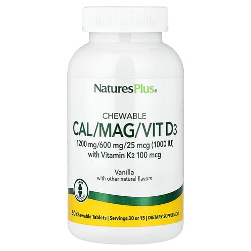 Naturesplus Chewable Cal Mag Vit D3 With Vitamin K2 Vanilla 60 Chewable Tablets product image