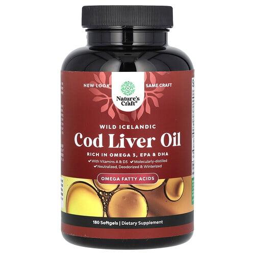 Nature S Craft Wild Icelandic Cod Liver Oil With Vitamins A D3 180 Softgels product image