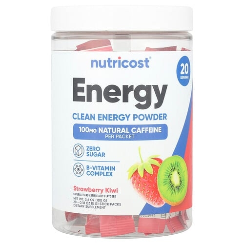 Nutricost Energy Clean Energy Powder Strawberry Kiwi 20 Stick Packs 0 18 Oz 5 G Each product image