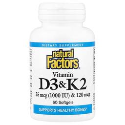 Natural Factors Vitamin D3 K2 25 Mcg 1 000 Iu 120 Mcg 60 Softgels