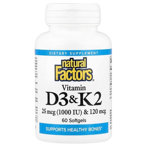Natural Factors Vitamin D3 K2 25 Mcg 1 000 Iu 120 Mcg 60 Softgels product image