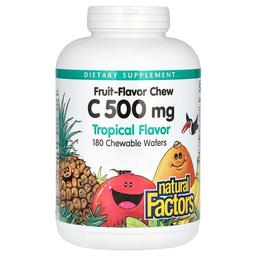 Natural Factors Vitamin C Fruit Flavor Chew Tropical 500 Mg 180 Chewable Wafers