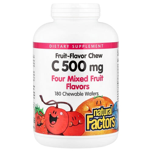 Natural Factors Fruit Flavor Chew Vitamin C Four Mixed Fruit 180 Chewable Wafers 500 Mg Per Wafer product image