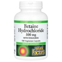 Natural Factors Betaine Hydrochloride With Fenugreek 500 Mg 180 Vegetarian Capsules