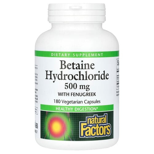 Natural Factors Betaine Hydrochloride With Fenugreek 500 Mg 180 Vegetarian Capsules product image