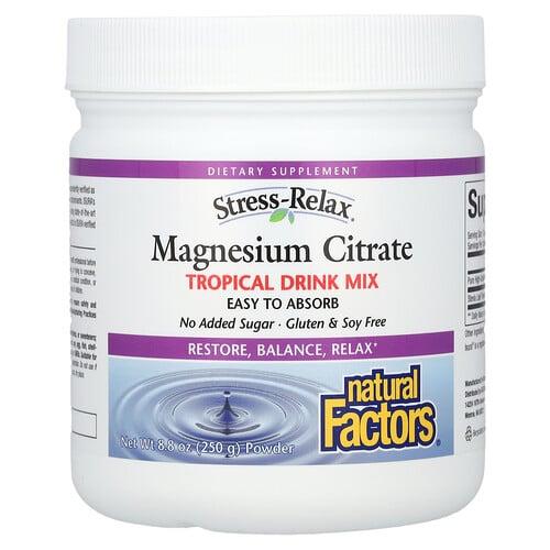Natural Factors Stress Relax Magnesium Citrate Powder Tropical Drink Mix 8 8 Oz 250 G product image