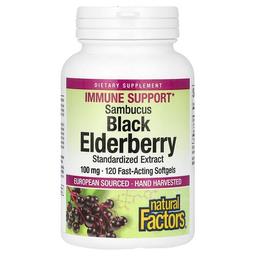 Natural Factors Sambucus Black Elderberry 100 Mg 120 Fast Acting Softgels