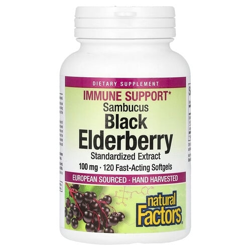 Natural Factors Sambucus Black Elderberry 100 Mg 120 Fast Acting Softgels product image