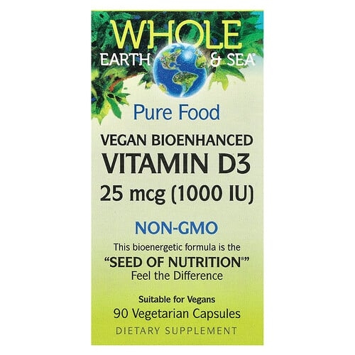 Natural Factors Whole Earth Sea Vegan Bioenhanced Vitamin D3 25 Mcg 1 000 Iu 90 Vegetarian Capsules product image