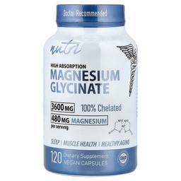 Nutri Magnesium Glycinate High Absorption 3 600 Mg 120 Vegan Capsules