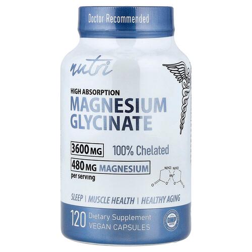 Nutri Magnesium Glycinate High Absorption 3 600 Mg 120 Vegan Capsules product image