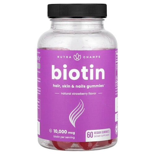 Nutrachamps Biotin Gummies Natural Strawberry 60 Vegan Gummies 5 000 Mcg Per Gummy product image
