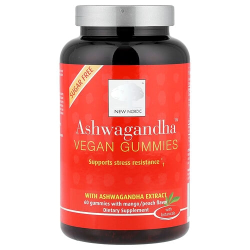 New Nordic Ashwagandha Vegan Gummies Mango Peach 60 Gummies product image