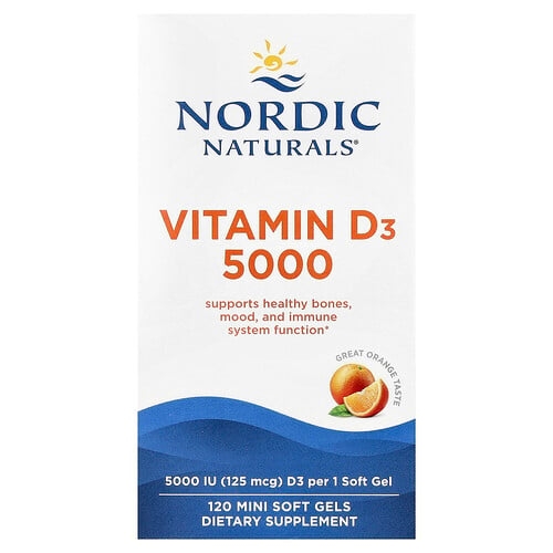 Nordic Naturals Vitamin D3 5000 Orange 125 Mcg 5 000 Iu 120 Mini Soft Gels product image