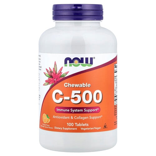 Now Foods Vitamin C 500 Chewable Orange 500 Mg 100 Tablets product image