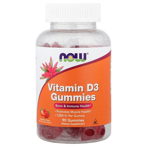Now Foods Vitamin D3 Gummies Strawberry 25 Mcg 1 000 Iu 90 Gummies product image