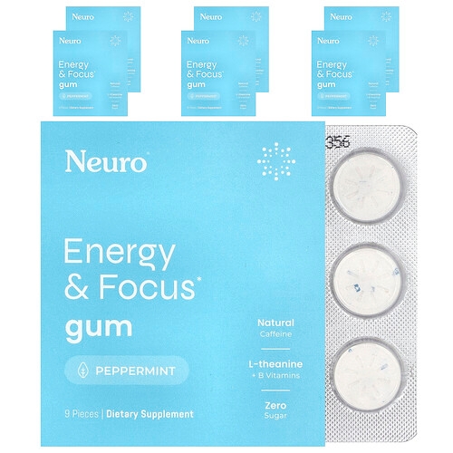 Neurogum Energy Focus Gum Peppermint 6 Packs 9 Pieces Each product image