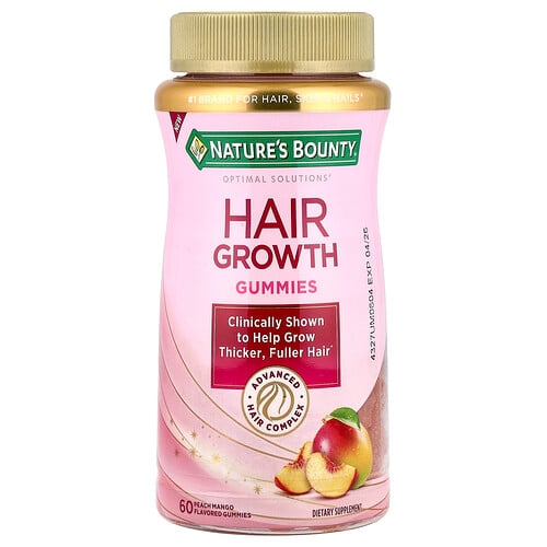 Nature S Bounty Hair Growth Gummies Peach Mango 60 Gummies product image