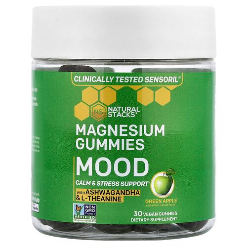Natural Stacks Magnesium Gummies Mood Green Apple 30 Vegan Gummies product image