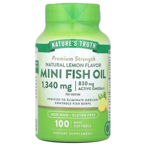 Nature S Truth Mini Fish Oil Premium Strength Natural Lemon 100 Mini Softgels 670 Mg Per Softgel product image