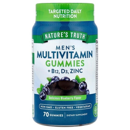 Nature S Truth Men S Multivitamin Gummies B12 D3 Zinc Delicious Blueberry 70 Gummies product image