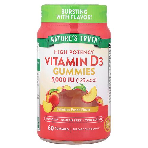 Nature S Truth Vitamin D3 Gummies High Potency Delicious Peach 125 Mcg 5 000 Iu 60 Gummies product image