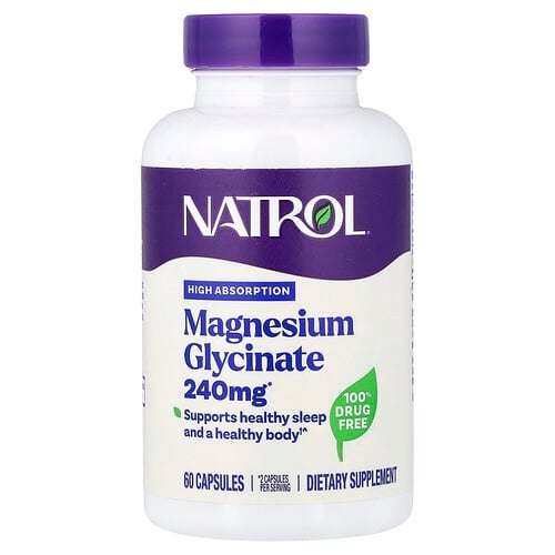 Natrol Magnesium Glycinate High Absorption 60 Capsules 120 Mg Per Capsule product image