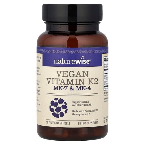 Naturewise Vegan Vitamin K2 Mk 7 Mk 4 90 Vegetarian Softgels product image