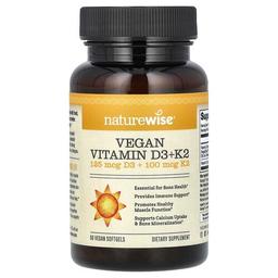 Naturewise Vegan Vitamin D3 K2 60 Vegan Softgels