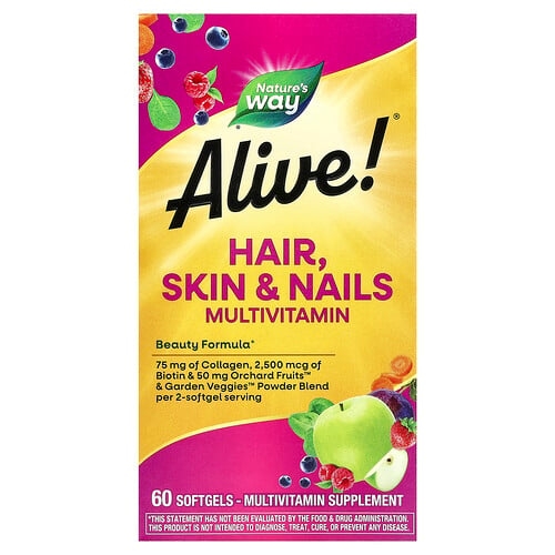 Nature S Way Alive Hair Skin Nails Multivitamin Strawberry 60 Softgels product image