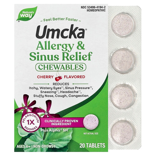 Nature S Way Umcka Allergy Sinus Relief Chewables Ages 6 Cherry 20 Tablets product image