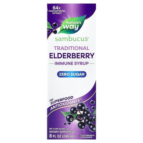 Nature S Way Sambucus Traditional Immune Syrup Zero Sugar Elderberry 8 Fl Oz 240 Ml product image
