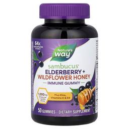 Nature S Way Sambucus Elderberry Wildflower Honey Immune Gummy Honey 50 Gummies