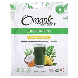 Organic Traditions Supergreens Pineapple Coconut 3 5 Oz 100 G