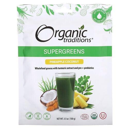 Organic Traditions Supergreens Pineapple Coconut 3 5 Oz 100 G product image