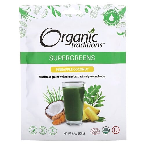 Organic Traditions Supergreens Pineapple Coconut 3 5 Oz 100 G product image