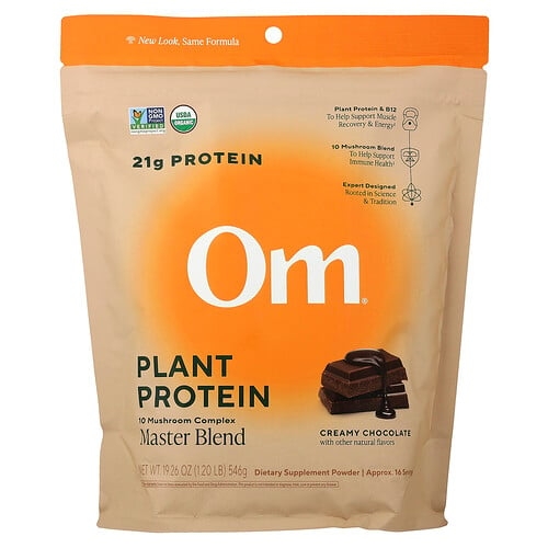 Om Mushrooms Master Blend Plant Protein Creamy Chocolate 1 2 Lb 546 G product image