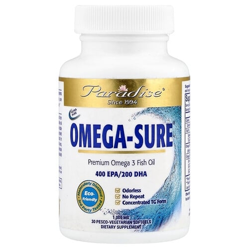 Paradise Herbs Omega Sure Premium Omega 3 Fish Oil 1 000 Mg 30 Pesco Vegetarian Softgels product image