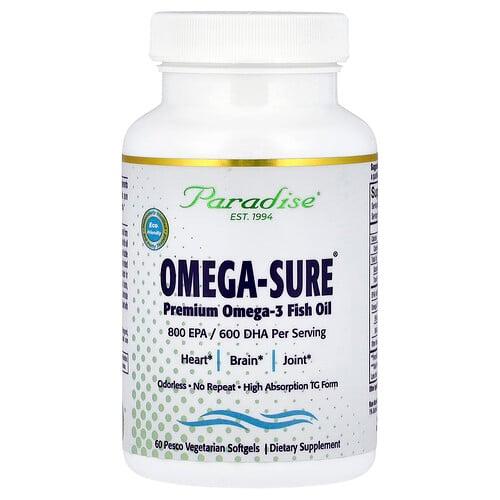 Paradise Herbs Omega Sure Premium Omega 3 Fish Oil 60 Pesco Vegetarian Softgels product image