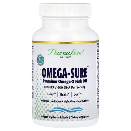 Paradise Herbs Omega Sure Premium Omega 3 Fish Oil 60 Pesco Vegetarian Softgels product image