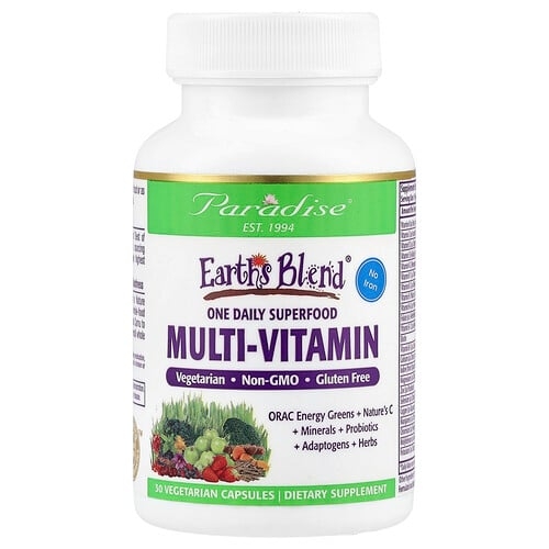 Paradise Herbs Earth S Blend One Daily Superfood Multi Vitamin No Iron 30 Vegetarian Capsules product image