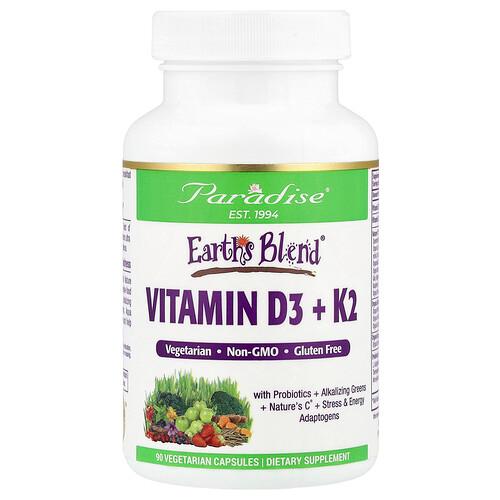 Paradise Herbs Earth S Blend Vitamin D3 K2 90 Vegetarian Capsules product image