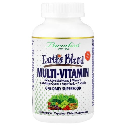 Paradise Herbs Earth S Blend One Daily Superfood Multi Vitamin With Iron 120 Vegetarian Capsules product image