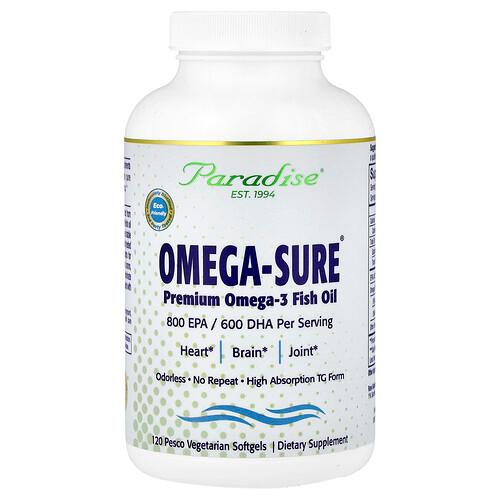 Paradise Herbs Omega Sure Premium Omega 3 Fish Oil 120 Pesco Vegetarian Softgels product image