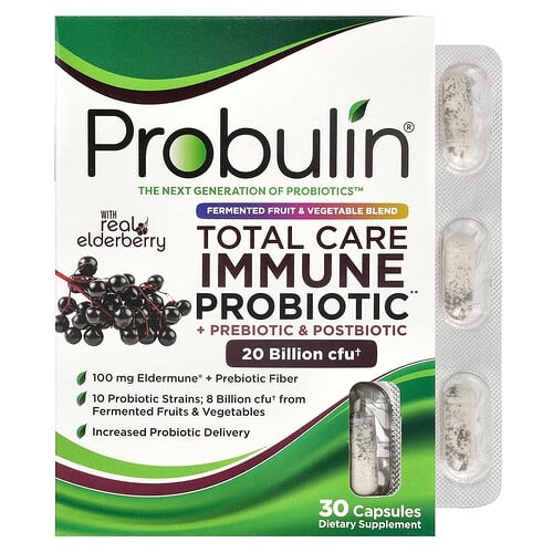 Probulin Total Care Immune Probiotic Prebiotic Postbiotic With Real Elderberry 20 Billion Cfu 30 Capsules product image