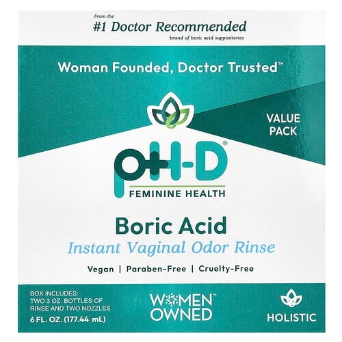 Ph D Feminine Health Boric Acid Instant Vaginal Odor Rinse 2 Bottles 2 Nozzles 6 Fl Oz 177 44 Ml product image