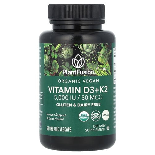 Plantfusion Organic Vegan Vitamin D3 K2 5 000 Iu 50 Mcg 60 Organic Vegcaps product image